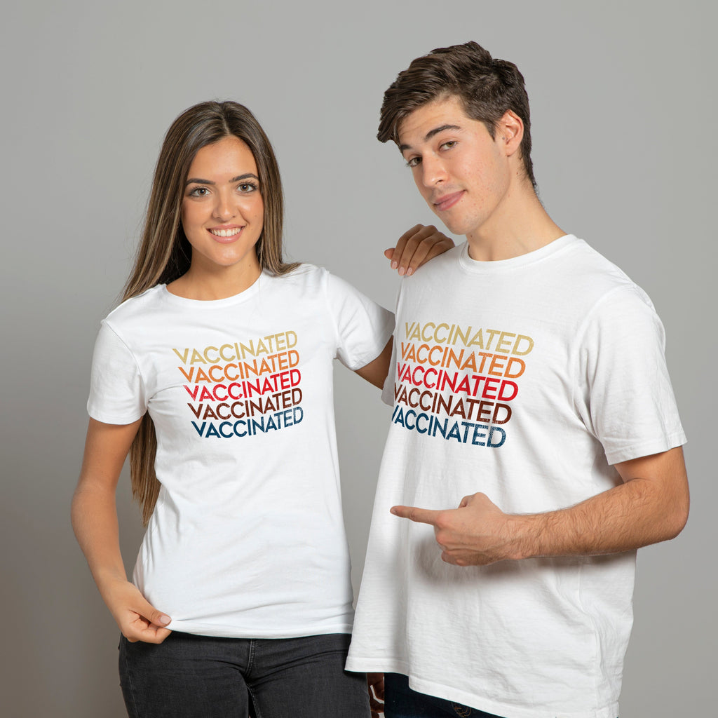 Tricou alb "Vaccinated Rainbow" Tshirt TextileDivision 